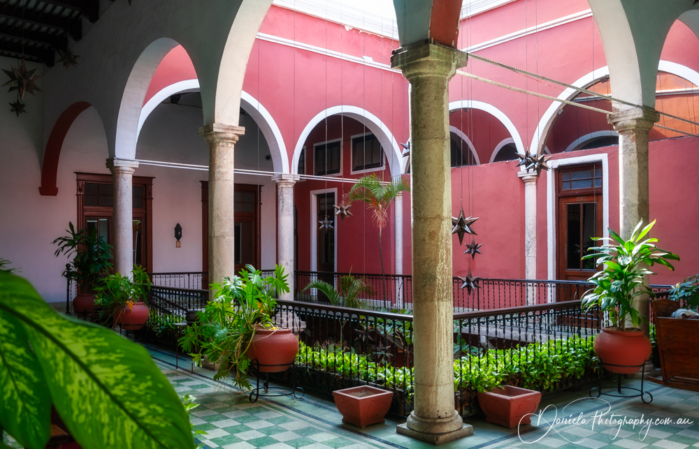 Merida Stylish internal courtyard at a hotel in Yucatan, Mexico